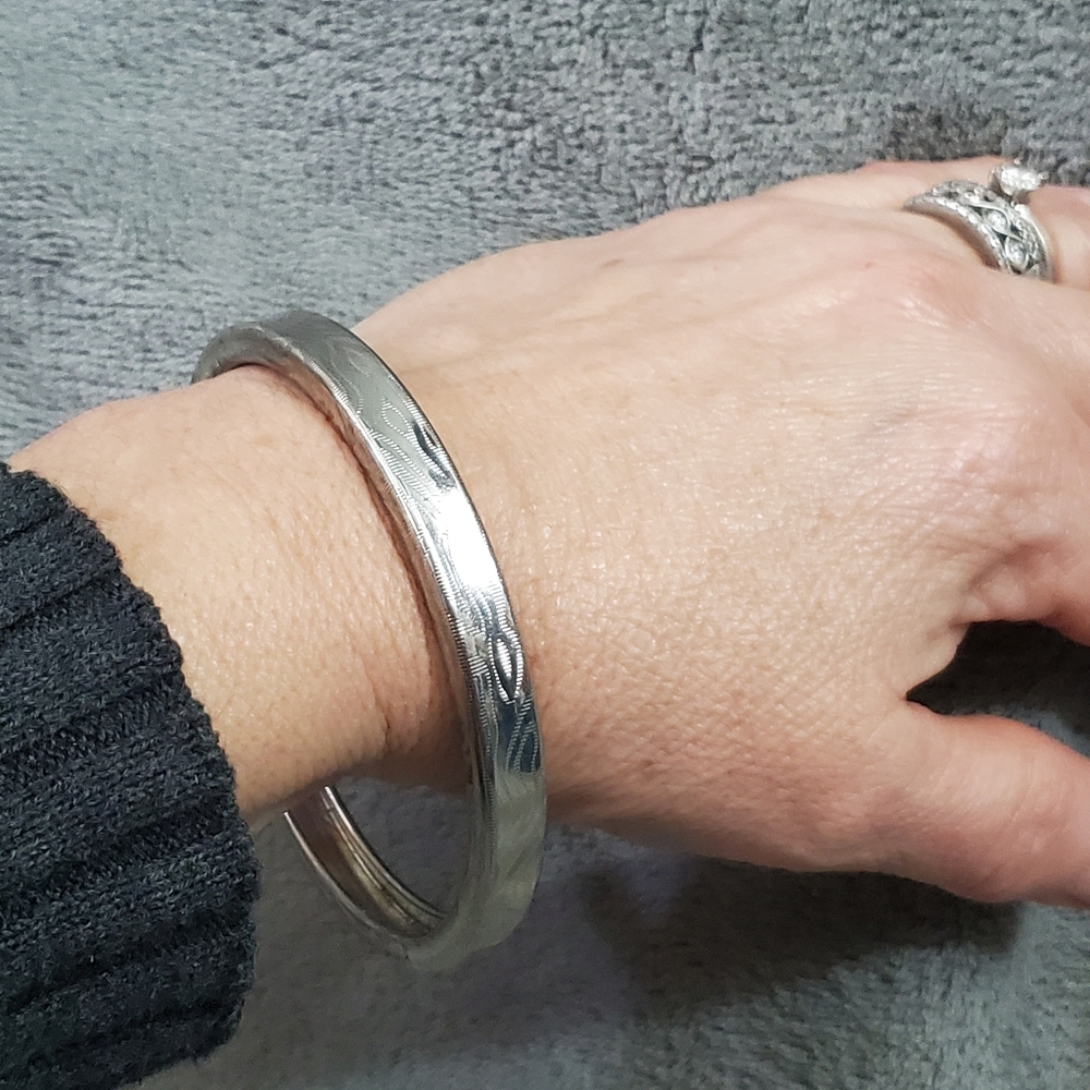Silvertone Engraved Bangle Bracelet